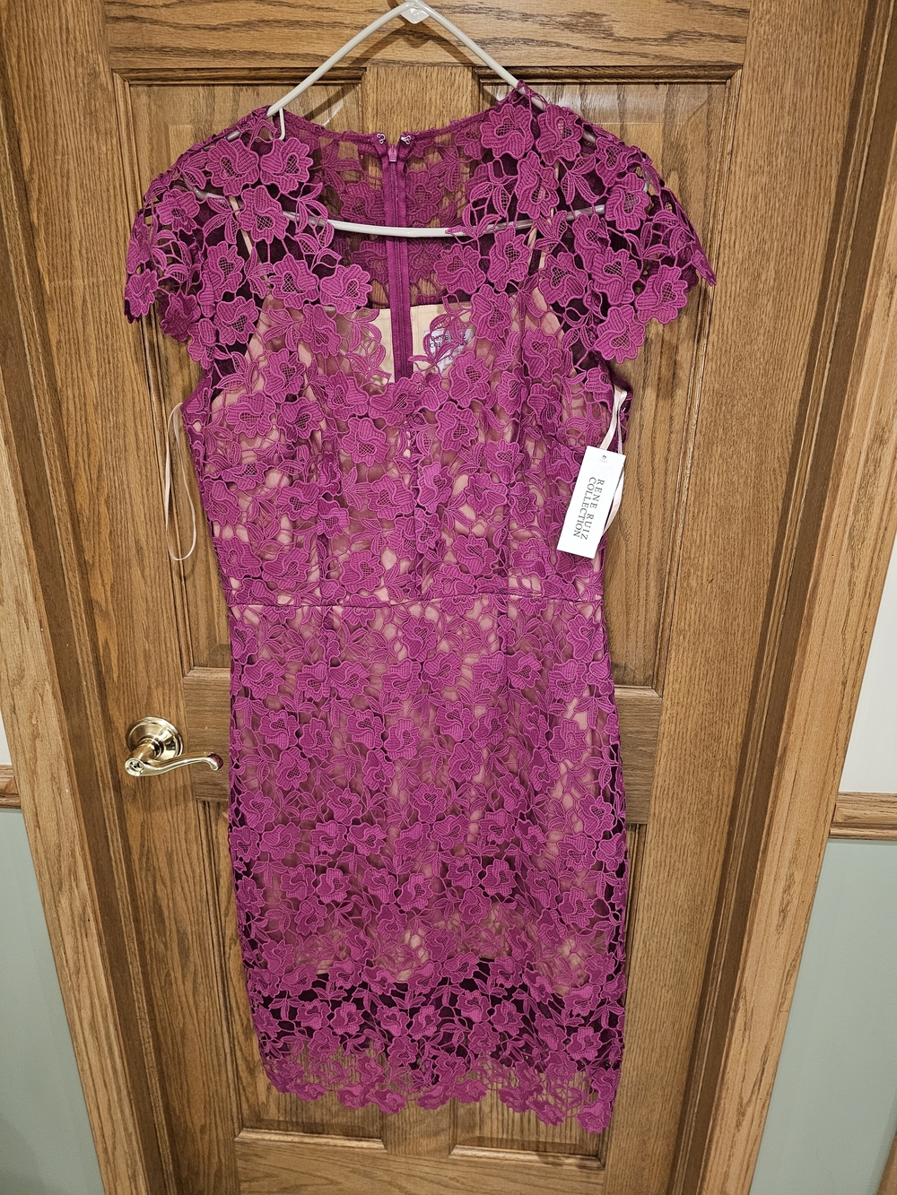 Rene Ruiz Fuchsia Floral Lace Midi Dress